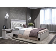 Кровать 1400/1600/1800 с подъемным механизмом Неаполь  Ясень анкор светлый (патина "серебро") экокожа polo белая Кровать 1400/1600/1800 с подъемным механизмом Неаполь  Ясень анкор светлый (патина "серебро") экокожа polo белая